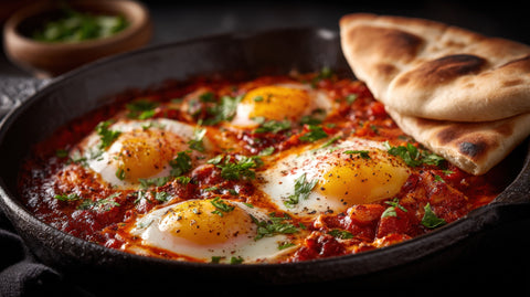 Savoury Baked Eggs in Pizza Tomato Sauce