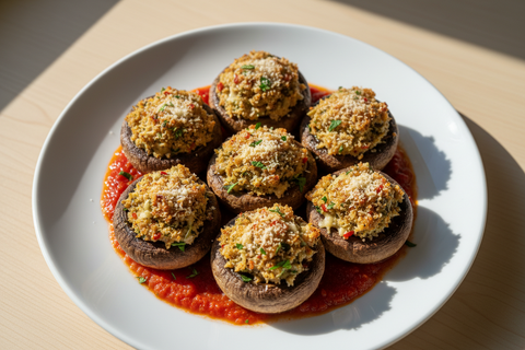 Stuffed Mushrooms with Clam Sauce & Rice