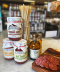 Ceriello pasta sauces, pasta, Balsamic Vinaigrette and sliced salami