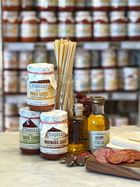 Ceriello pasta sauces, pasta, olive oil, dressing, antipasto and Italian sweets