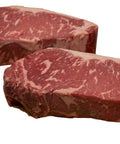Two Prime dry aged NY strip steaks