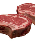 Two Prime dry aged bone-in rib steaks